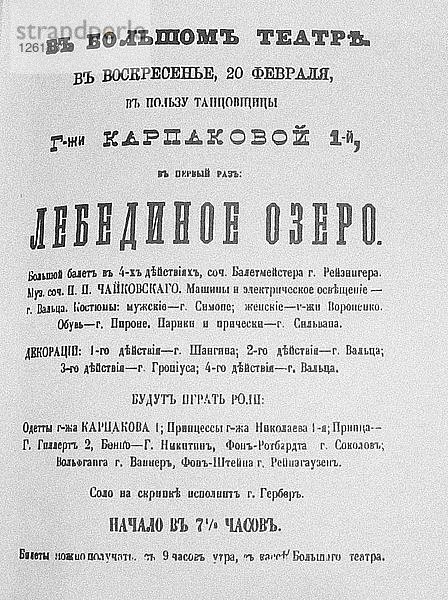 Das Programmheft für die erste Aufführung des Balletts Schwanensee im Bolschoi-Theater  1877 Künstler: Anonym