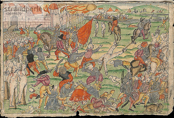 Russische Gräueltaten in Livland im Juli und August 1577. Aus Johann Jakob Wicks Sammlung von Nachric Artist: Anonym