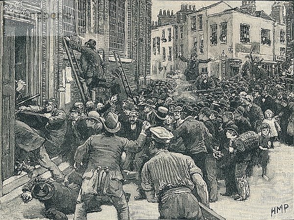 Szene bei den Unruhen in Birmingham No Popery  1868 (1906). Künstler: Unbekannt.