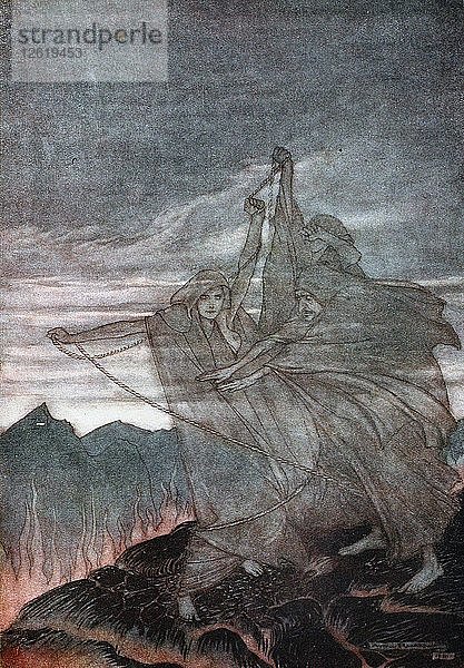 Die Nornen verschwinden. Illustration für Siegfried und die Götterdämmerung von Richard Wagner  1910. Künstler: Rackham  Arthur (1867-1939)