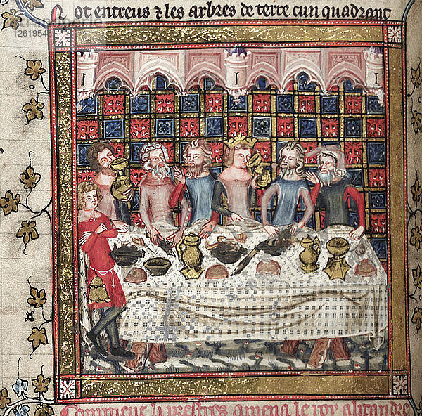 Feasting in Oxford (Ein Zyklus von Alexander-Romanen)  um 1400. Künstler: Anonym