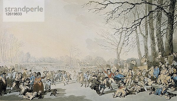 Schlittschuhläufer auf der Serpentine  1784. Künstler: Thomas Rowlandson.