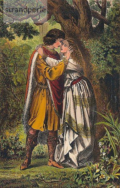 Posthumus. Meine Königin! Meine Geliebte! O Herrin  weine nicht mehr. Cymbeline: Akt I  Szene I  um 1875. Künstler: Robert Charles Dudley.