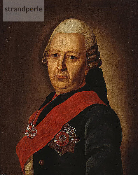 Porträt von Alexey Mikhailovich Obrezkov (1718-1787)  1770er Jahre. Künstler: Anonym