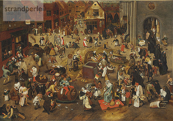 Der Kampf zwischen Karneval und Fastenzeit. Künstler: Bruegel (Brueghel)  Pieter  der Ältere (ca. 1525-1569)