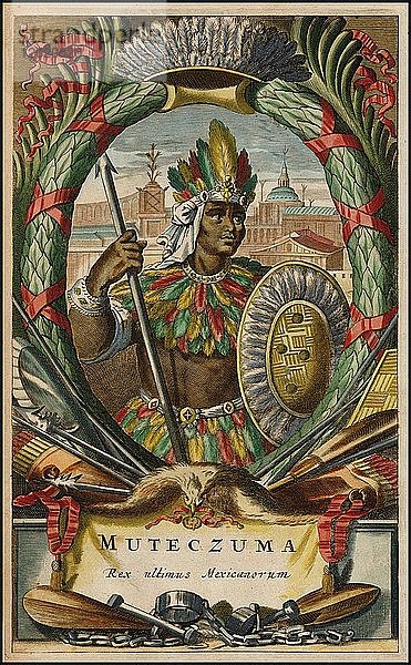 Muteczuma Rex ultimis Mexicanorum  1671. Künstler: Ogilby  John (1600-1676)