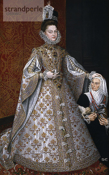 Die Infantin Isabel Clara Eugenia (1566-1633) mit dem Zwerg  Magdalena Ruiz  1585-1588. Künstler: Sánchez Coello  Alonso (1531-1588)