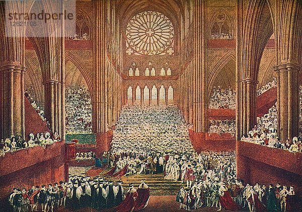 Die Krönung von König Georg IV. in der Westminster-Abtei  London  1821 (1906). Künstler: Pugin & Stephanoff.