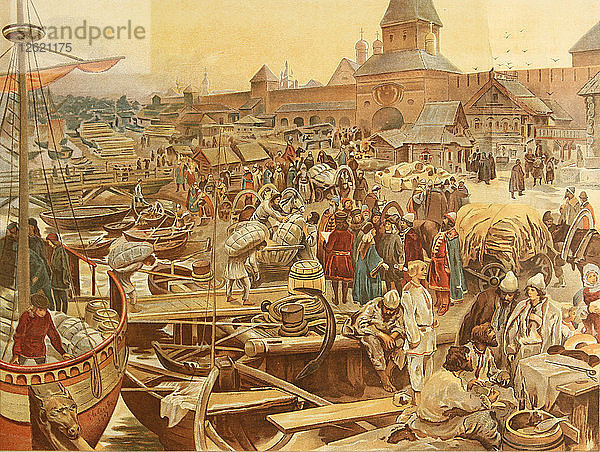 Hafen von Nowgorod  1907. Künstler: Lebedew  Klavdi Wassiljewitsch (1852-1916)