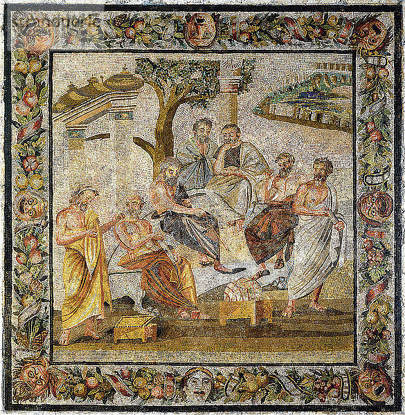 Platonische Akademie. Mosaik aus Pompeji  1. Jahrhundert v. Chr. Künstler: Klassische Altertümer