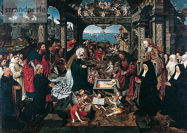 Die Anbetung des Christuskindes mit der Familie Boelen. Künstler: Cornelisz van Oostsanen  Jakob (ca. 1470-1533)
