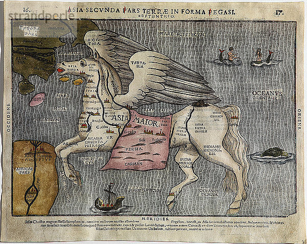 Asia Secunda Pars Terrae in Forma Pegasi (Asien in Form des Pegasus). Künstler: Bünting  Heinrich (1545-1606)