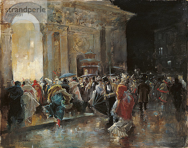 Ankunft im Theater in einer Nacht des Maskenballs. Künstler: Lucas Villaamil  Eugenio (1858-1919)
