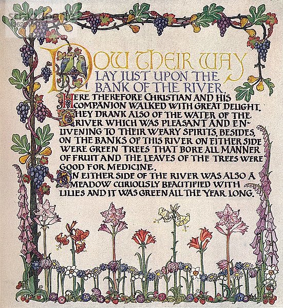 Illuminierter Text aus dem Fortschritt der Pilger  um 1920. Künstlerin: Marta Bowerley.