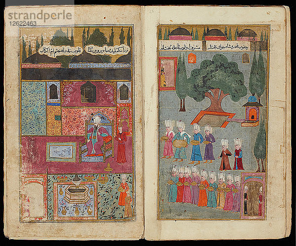 Mehmed III. inthronisiert (Aus dem Manuskript Mehmed III. Feldzug in Ungarn. Künstler: Türkischer Meister