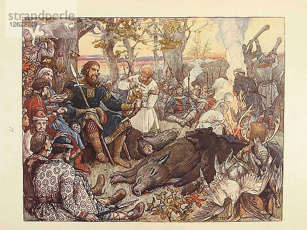 Rest von Großfürst Wladimir II. Monomakh auf der Jagd. (Die kaiserliche Jagd in Russland von N. Kutepov)  Künstler: Wasnezow  Viktor Michajlowitsch (1848-1926)