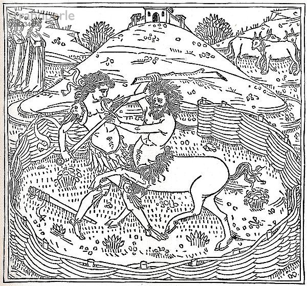 Theseus und der Kentaur  Plutarch: Vitae Parallelae  1491  (1917). Künstler: Unbekannt