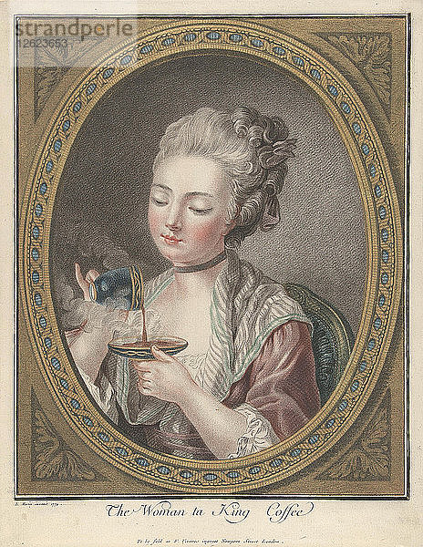 Frau beim Kaffeetrinken. Künstler: Bonnet  Louis-Marin (1743-1793)