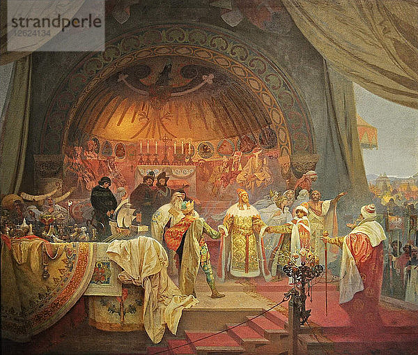 Ottokar II. von Böhmen. Die Vereinigung der slawischen Dynastien (Der Zyklus Das Slawische Epos). Künstler: Mucha  Alfons Marie (1860-1939)