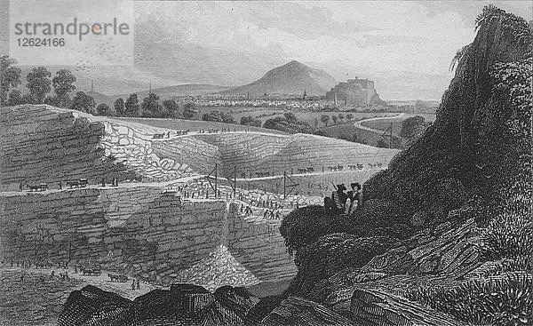 Die Steinbrüche in Craigleith  in der Nähe von Edinburgh: Aus denen die neue Stadt gebaut wurde  1829. Künstler: W Wallis.