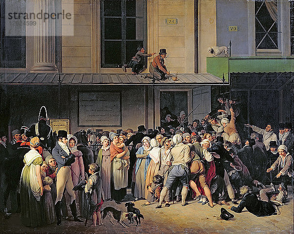 Der Eingang zum Théâtre de l?Ambigu-Comique vor einer freien Vorstellung  1819. Künstler: Boilly  Louis-Léopold (1761-1845)