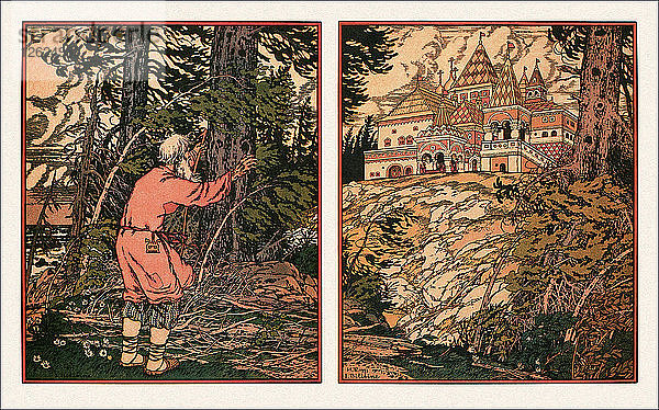 Illustration zu Das Märchen vom Fischer und dem Fisch  1933. Künstler: Bilibin  Iwan Jakowlewitsch (1876-1942)