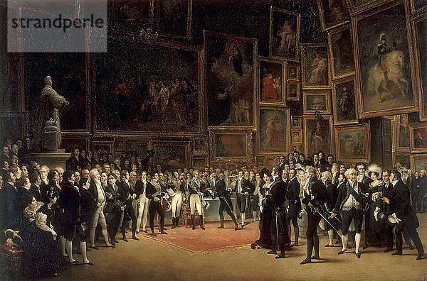 Karl X. verteilt Auszeichnungen an Künstler  die im Salon von 1824 im Louvre ausstellen. Künstler: Heim  François-Joseph (1787-1865)