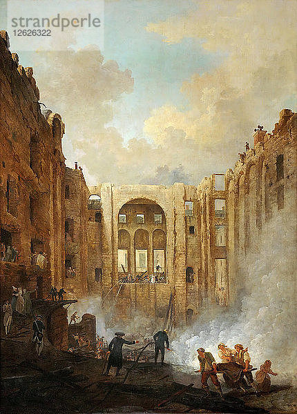 Feuer im Opernhaus des Palais-Royal im Jahr 1781. Künstler: Robert  Hubert (1733-1808)