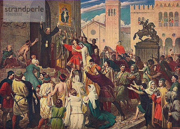 Petrus der Einsiedler predigt den ersten Kreuzzug  um 1095 (1905). Künstler: Unbekannt.