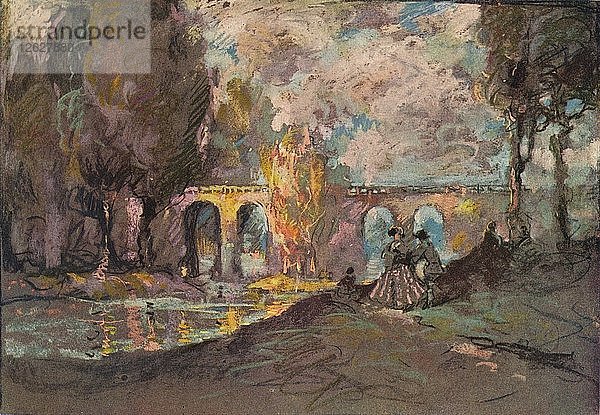 Zeitskizze einer Landschaft  um 1916. Künstler: George Sheringham.