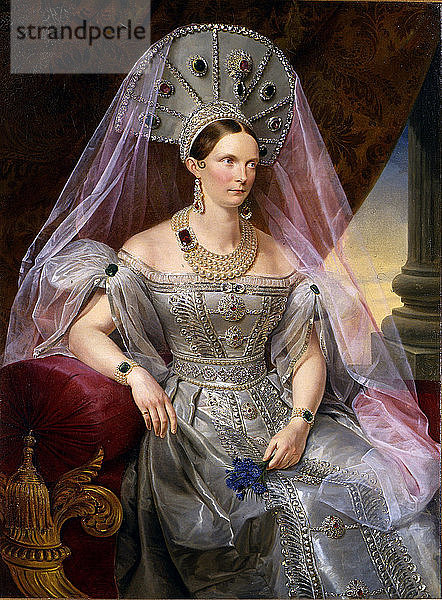 Porträt der Kaiserin Alexandra Fjodorowna (Charlotte von Preußen)  in Kokoschnik  um 1836. Künstler: Krüger  Franz (1797-1857)