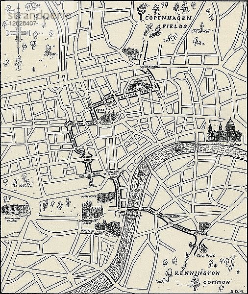 Route des Protestmarsches zur Befreiung der Märtyrer von Tolpuddle  (1834)  1934. Künstler: Unbekannt