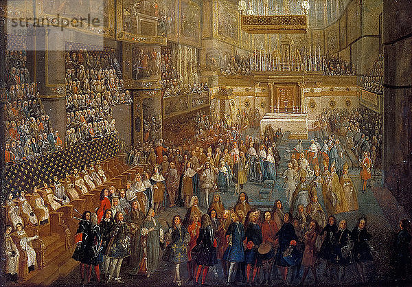Die Krönung von Ludwig XV. in der Kathedrale von Reims  25. Oktober 1722. Künstler: Martin  Pierre-Denis II (1663-1742)
