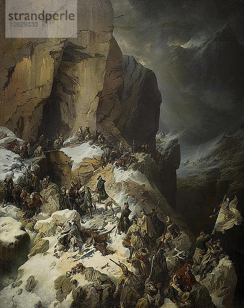Suworow bei der Überquerung des Panix-Passes  1860. Künstler: Kotzebue  Alexander von (1815-1889)