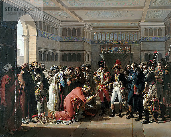 Bonaparte überreicht dem Militärkommandanten von Alexandria den Säbel  Juli 1798. Künstler: Mulard  François Henri (1769-1850)