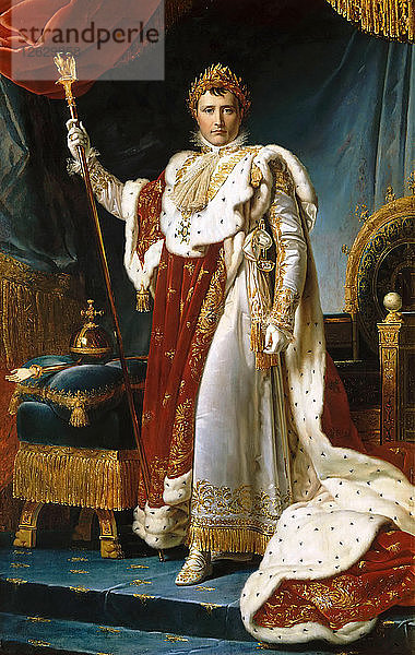 Porträt von Kaiser Napoléon I. Bonaparte (1769-1821) in seinem Krönungsgewand. Künstler: Gérard  François Pascal Simon (1770-1837)