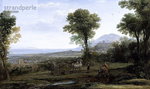 Landschaft mit dem Heiligen Philippus  der den Eunuchen tauft  1678. Künstler: Claude Lorrain.