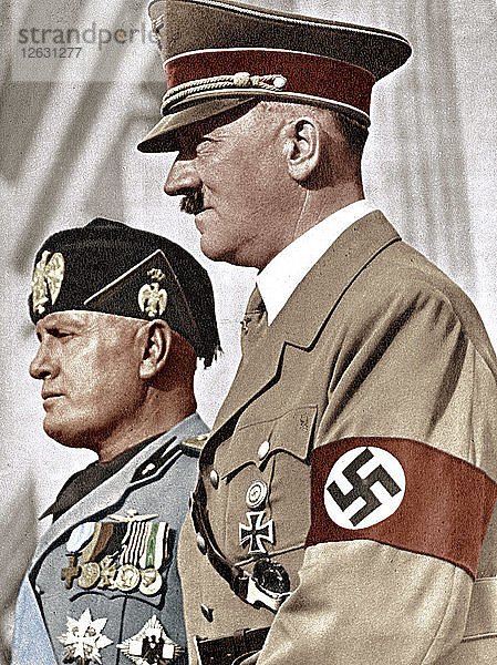 Adolph Hitler (1889-1945) und Benito Mussolini (1883-1945). Künstler: Unbekannt.