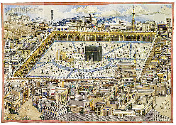 Blick auf die Kaaba und umliegende Gebäude in Mekka  zweite Hälfte des 19. Künstler: Mahmud (?-1893/4)