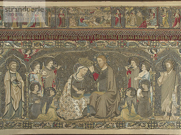 Die Krönung der Jungfrau zwischen acht Engeln und vierzehn Heiligen (kirchliche Stickerei)  1 Künstler: Cambi  Jacopo (tätig um 1336)