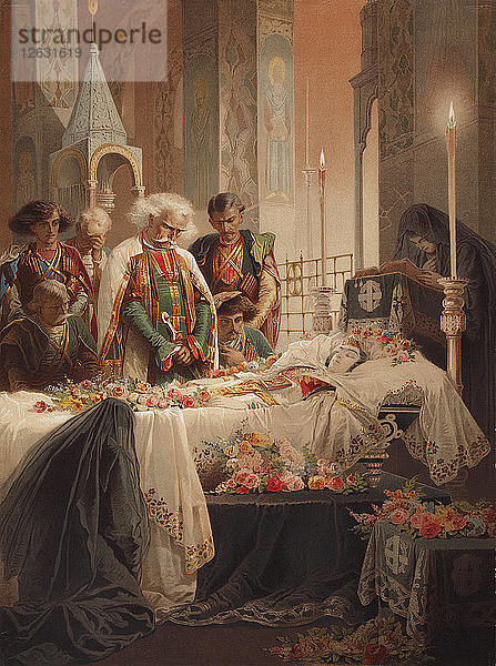 Tamara im Sarg. Illustration zu dem Gedicht Der Dämon von Michail Lermontow  um 1880. Künstler: Zichy  Mihály (1827-1906)
