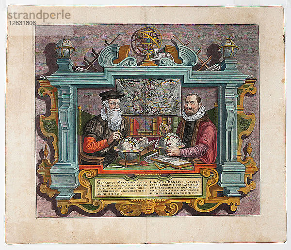 Doppelporträt von Gerardus Mercator (1512-1594) und Jodocus Hondius (1563-1612). Künstler: Hondius (Keer van der)  Coletta (tätig Anfang 17. Jh.)