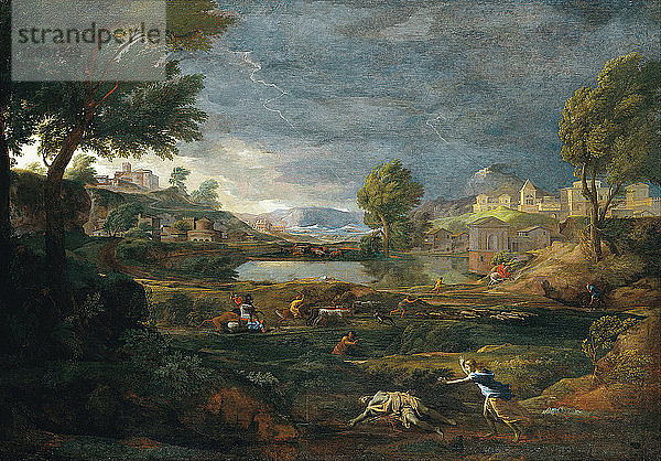Landschaft während eines Gewitters mit Pyramus und Thisbe. Künstler: Poussin  Nicolas (1594-1665)