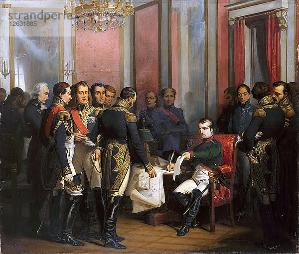 Die Abdankung von Napoleon in Fontainebleau am 11. April 1814. Künstler: Bouchot  François (1800-1842)