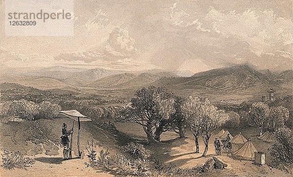 Das Tal von Baidar  von der Rückseite der Petroskis-Villa aus gesehen  1856. Künstler: Jonathan Needham  William Simpson.