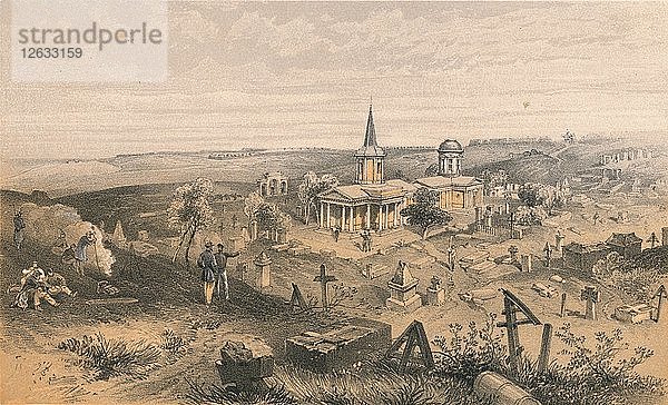 Quarantänefriedhof und Kirche mit französischer Batterie Nr. 50  1856. Künstler: Georges McCulloch.