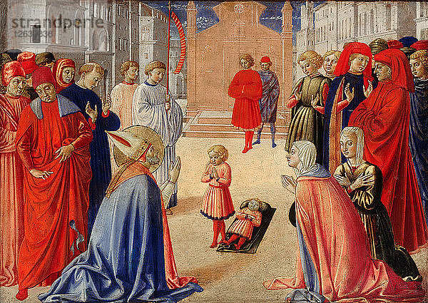 Der heilige Zenobius erweckt einen Jungen von den Toten  1462. Künstler: Gozzoli  Benozzo (ca. 1420-1497)