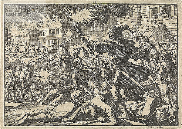 Kämpfe in den Straßen von Moskau zwischen Russen und Polen im Jahr 1611  1698. Künstler: Aa  Pieter van der (1659-1733)