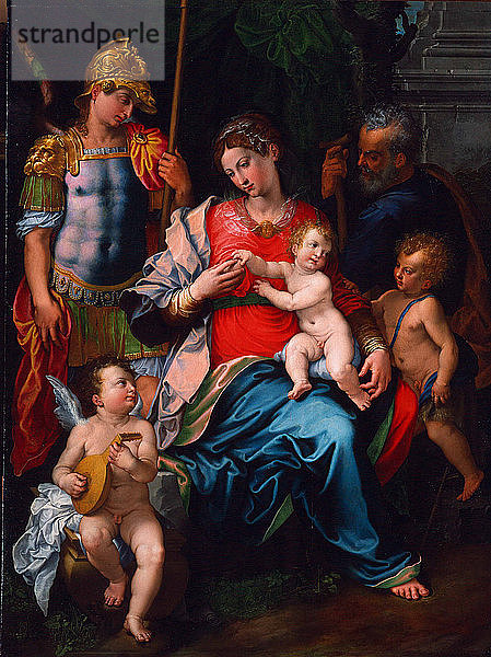 Jungfrau und Kind mit den Heiligen Johannes dem Täufer  Erzengel Michael und Joseph  1545. Künstler: Sciolante da Sermoneta  Girolamo (1521-1575)
