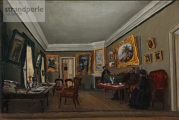 Das Arbeitszimmer des Schriftstellers Alexander Suchowo-Kobylin in Moskau  1850er Jahre. Künstler: Suchowo-Kobylina  Sofia Wassiljewna (1825-1867)